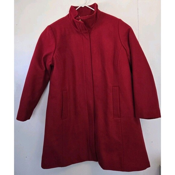 Lands End Peacoat Womens 16 W Red Coat Long Coat Wool Blend Preppy Business - Picture 1 of 8